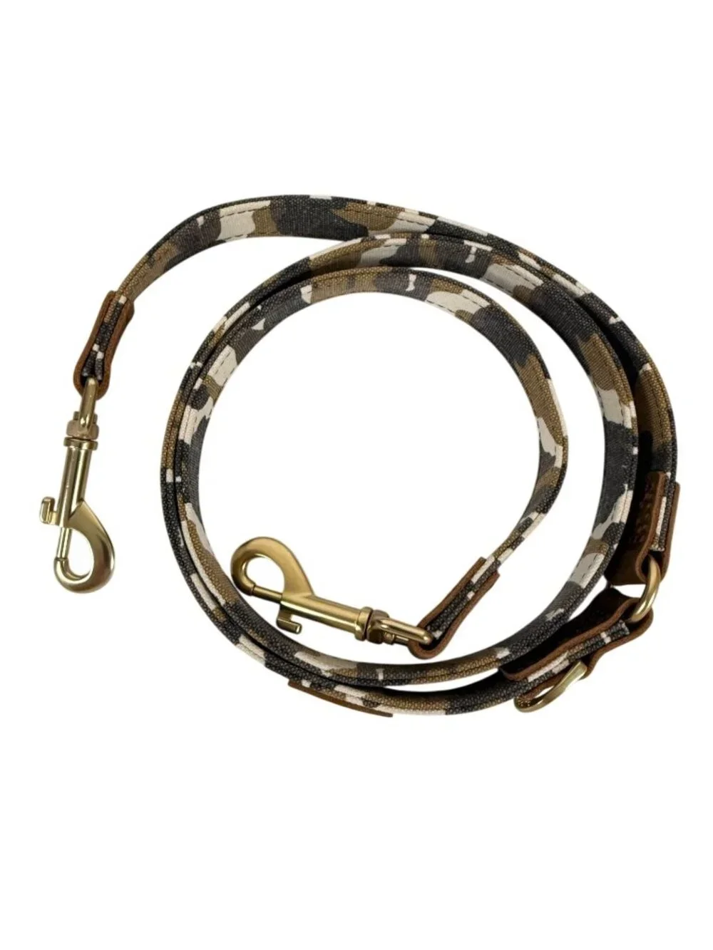 Puppytie Camo Dog Leash Lead Leather Accents & Brass Hardware Small/Medium